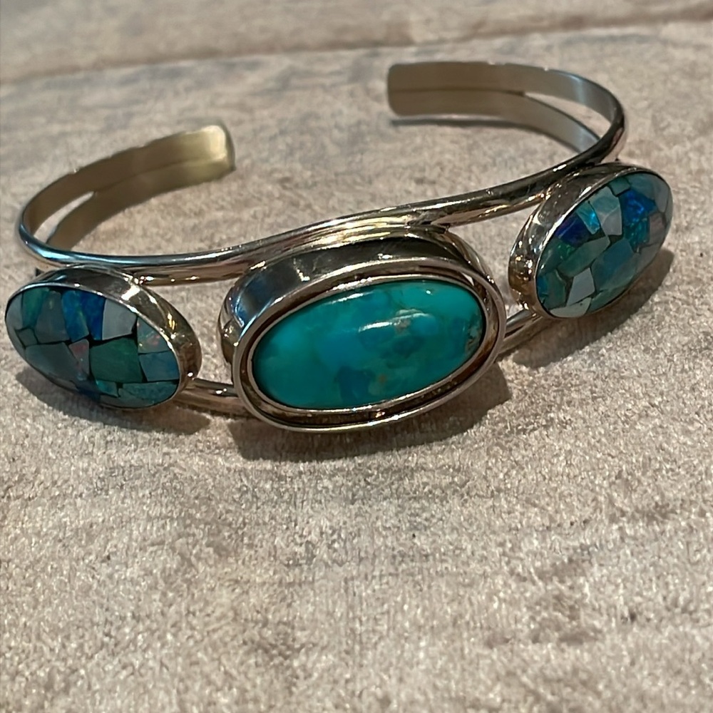 Jay King DTR 925 Sterling Silver Reversible Micro Opal & Turquoise Cuff Bracelet